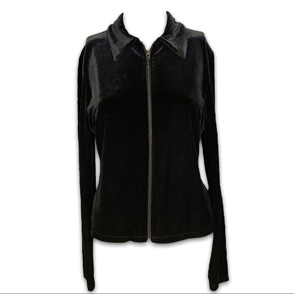 J. Crew Black Velvet Jacket Zip Up Women's Medium Black Soft‎ - Picture 1 of 6